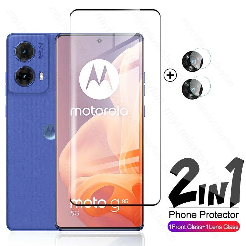 2In1 Camera Glas Volledige Lijm Gebogen Gehard Glas Screen Protector Voor Motorola Moto G85 MotoG85 G85 5G 85G 2024 XT2427-3 6.67"