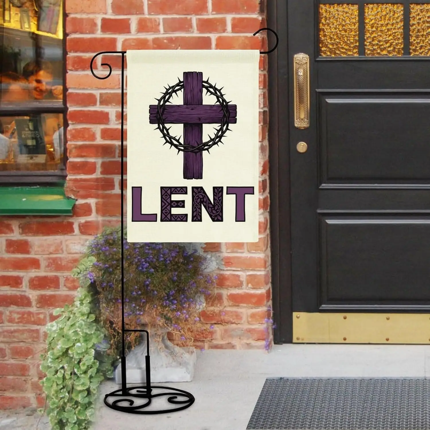 Purple Cross Design with Lent Text Garden Flag 12 X 18 Inch Double Sided Outside Outdoor Decoration YYQ GGO