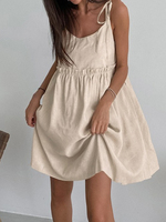 Summer New European and American Sexy Babes Suspender Dress Salt-tie Pullover Loose Cotton and Linen A-shaped Skirt