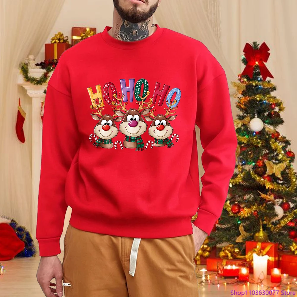 

Cute Cartoon Reindeer Christmas Sweatshirt Reindeer Christmas Apparel Men's Long-Sleeve Sweatshirt