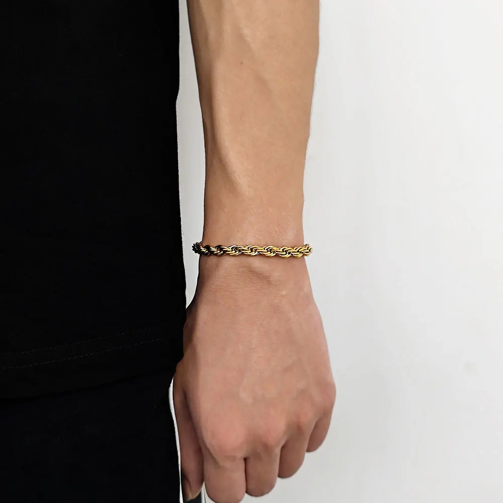 3/4/5mm Vintage Edelstahl Gedrehte Kette Herren Armband 20CM Rock Goldfarbenes Armband für Damen Mode Herrenschmuck – Detail 13
