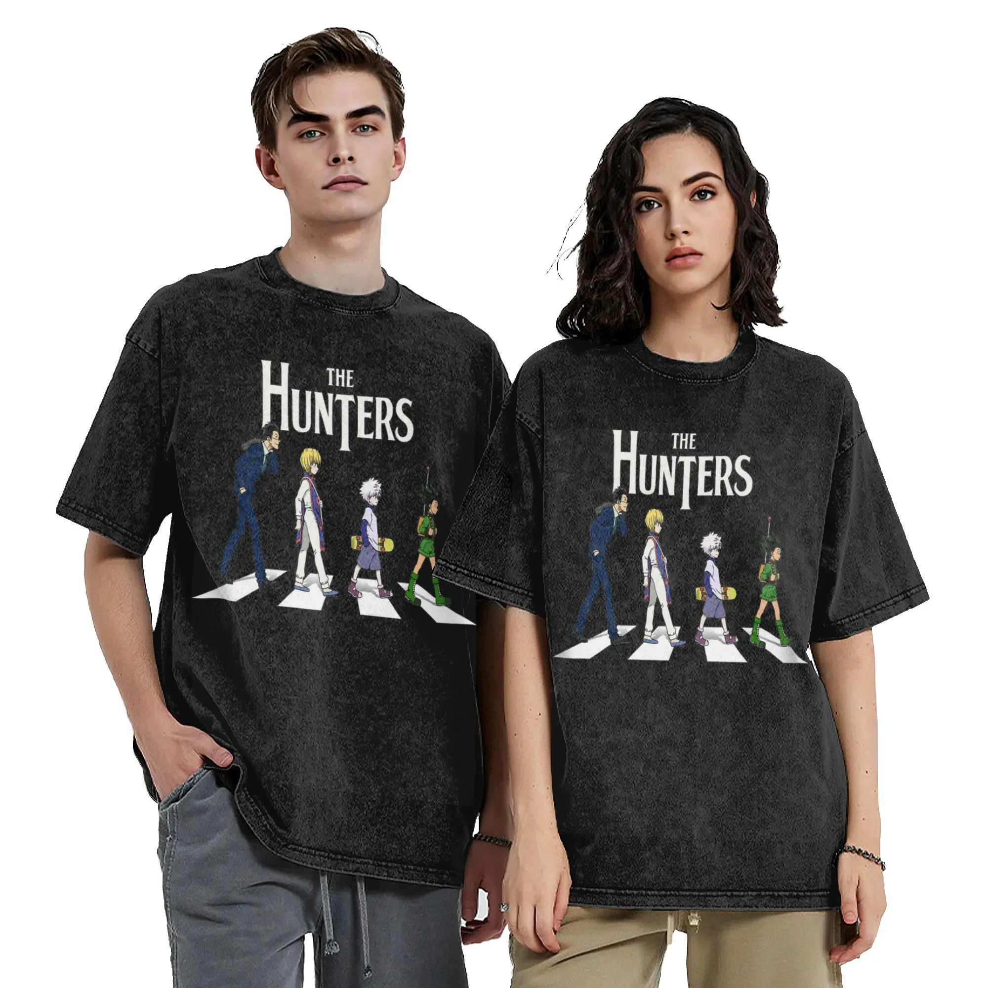 The Hunters HXH Kurapika Washed T Shirts Streetwear Hip Hop T-Shirt Anime Hunter X Hunter Tees Men Women 100% Cotton High Street