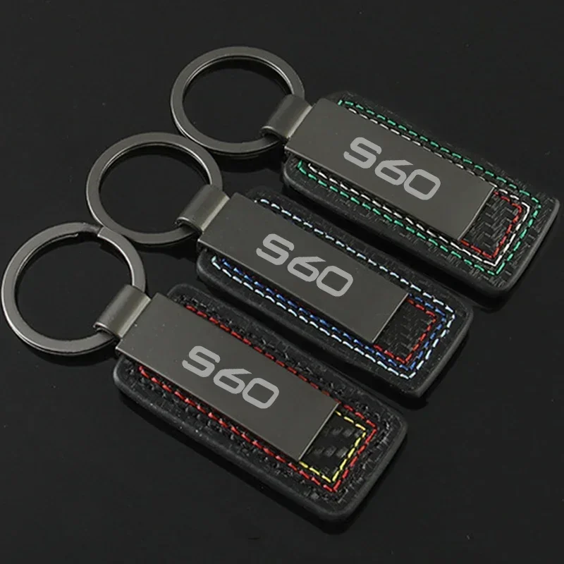 Leather Alloy Car Keychain Key Rings Pendant For Volvo S60 Emblem Auto Styling Badge Keyring Buckle Man Woman Gift Accessories