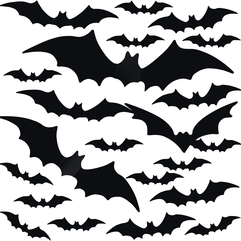 12/36/60Pcs Bats Wall Decor 3D Bat Halloween Decoration 4 Sizes Black Bat Sticker for Home Decor Indoor Hallowmas Party Supplies