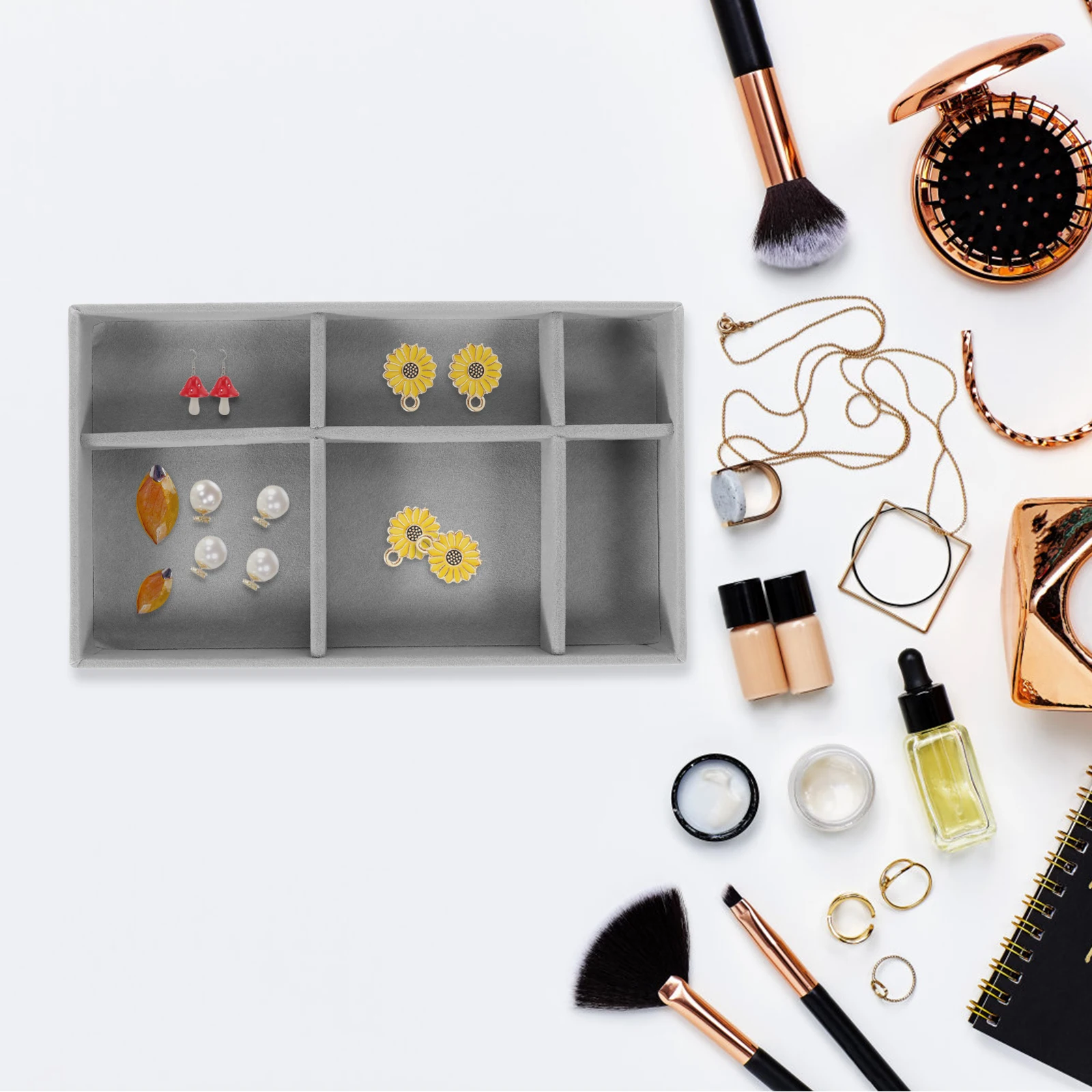

Jewelry Tray Storage with Compartments Necklace Organizer Plug-in Watch Wood Jewlery Plate