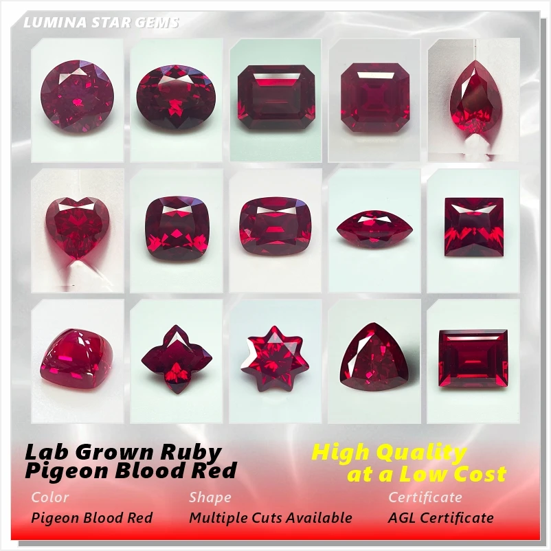 

Lab Grown Ruby Pigeon Blood Red Multiple Cuts Available Gem Premium For Jewelry Setting&Custom Design Selectable AGL Certificate