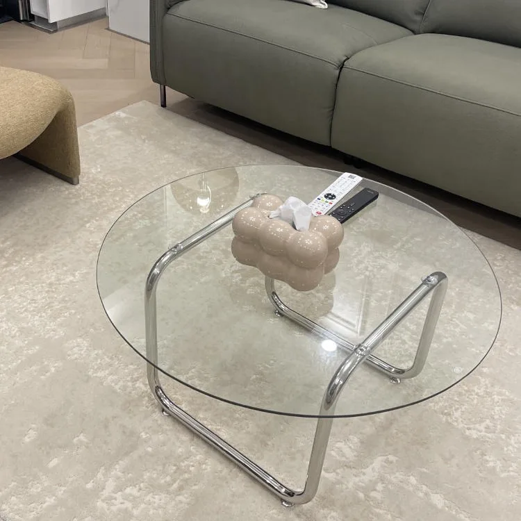 

Medieval coffee table modern simple tempered glass neoclassical ins side few stainless steel round living room