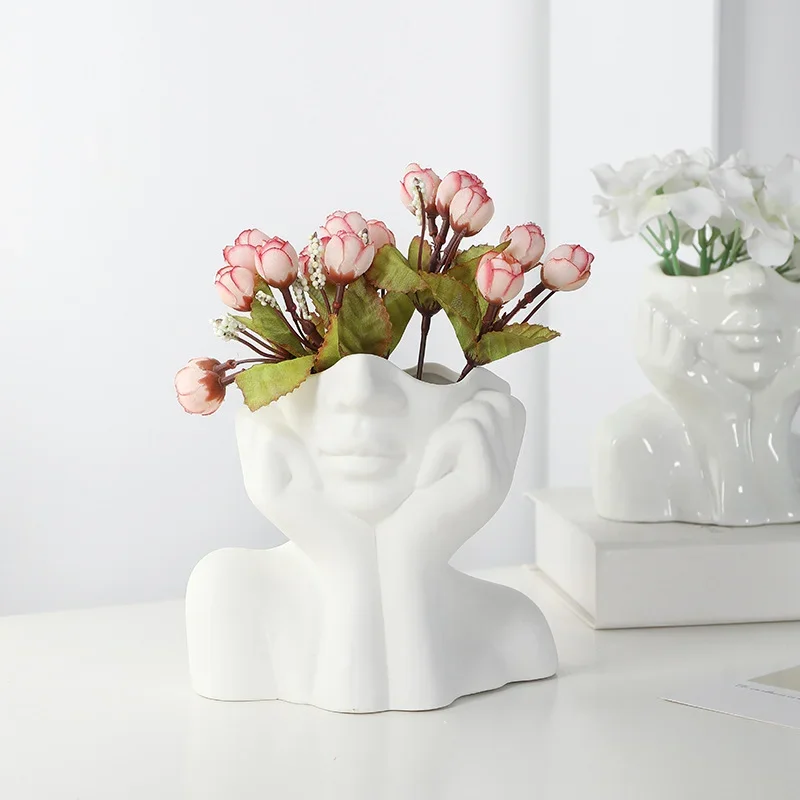 

Nordic Human Body Half-body Ceramic Vase Creatrive Bust Head Shaped Sculpture Flower Pot Living Room Home Decor Birthday Gifts