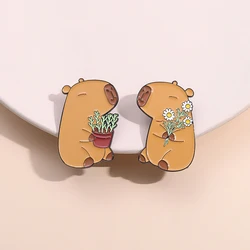Cute Capybara Enamel Pins CustomAnimal Couple Dating Brooches Lapel Badges Cartoon Animal Jewelry Gift for Friends