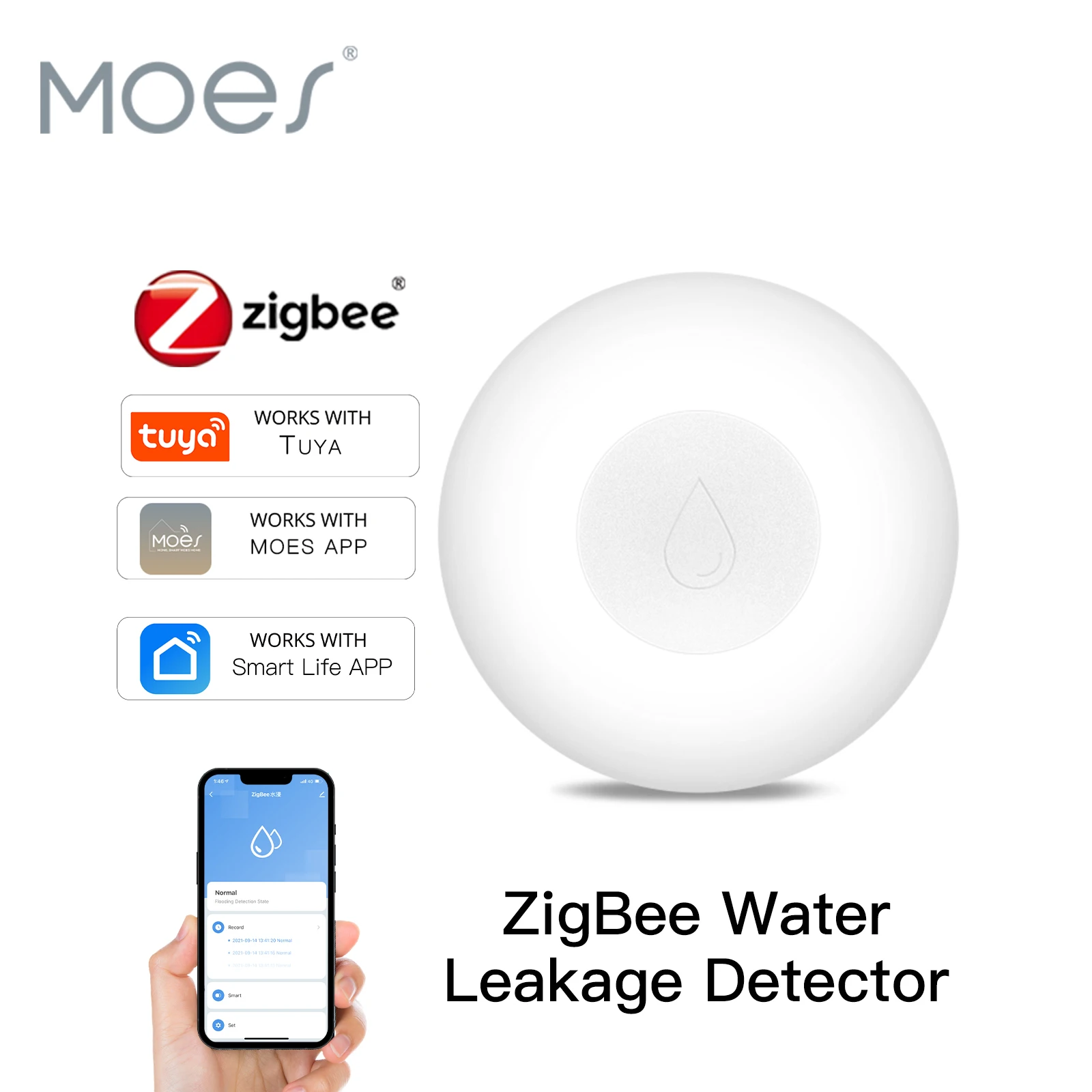 ZigBee 홍수 센서 누수 감지기, 물 탱크 전체 경고, 넘침 보안 경보 시스템, 투야 스마트 앱 리모컨 