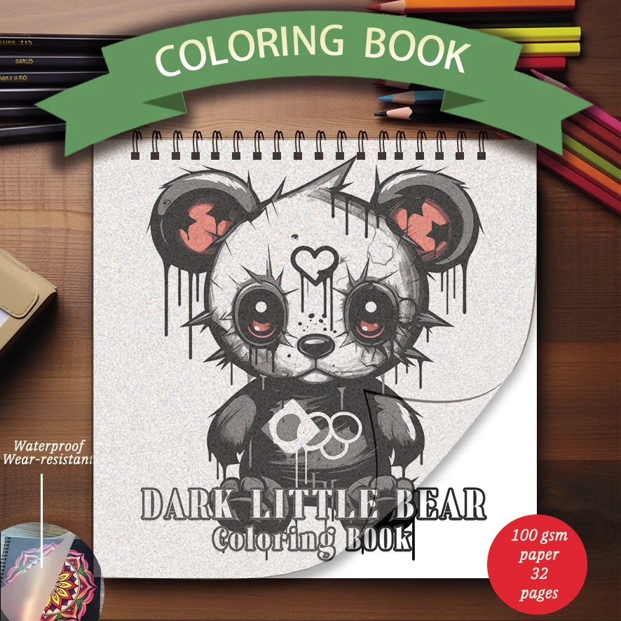 

Dark Bear Coloring Book - 8.27 x 8.27 inches 32 pages coloring book - ideal gift for family or friends