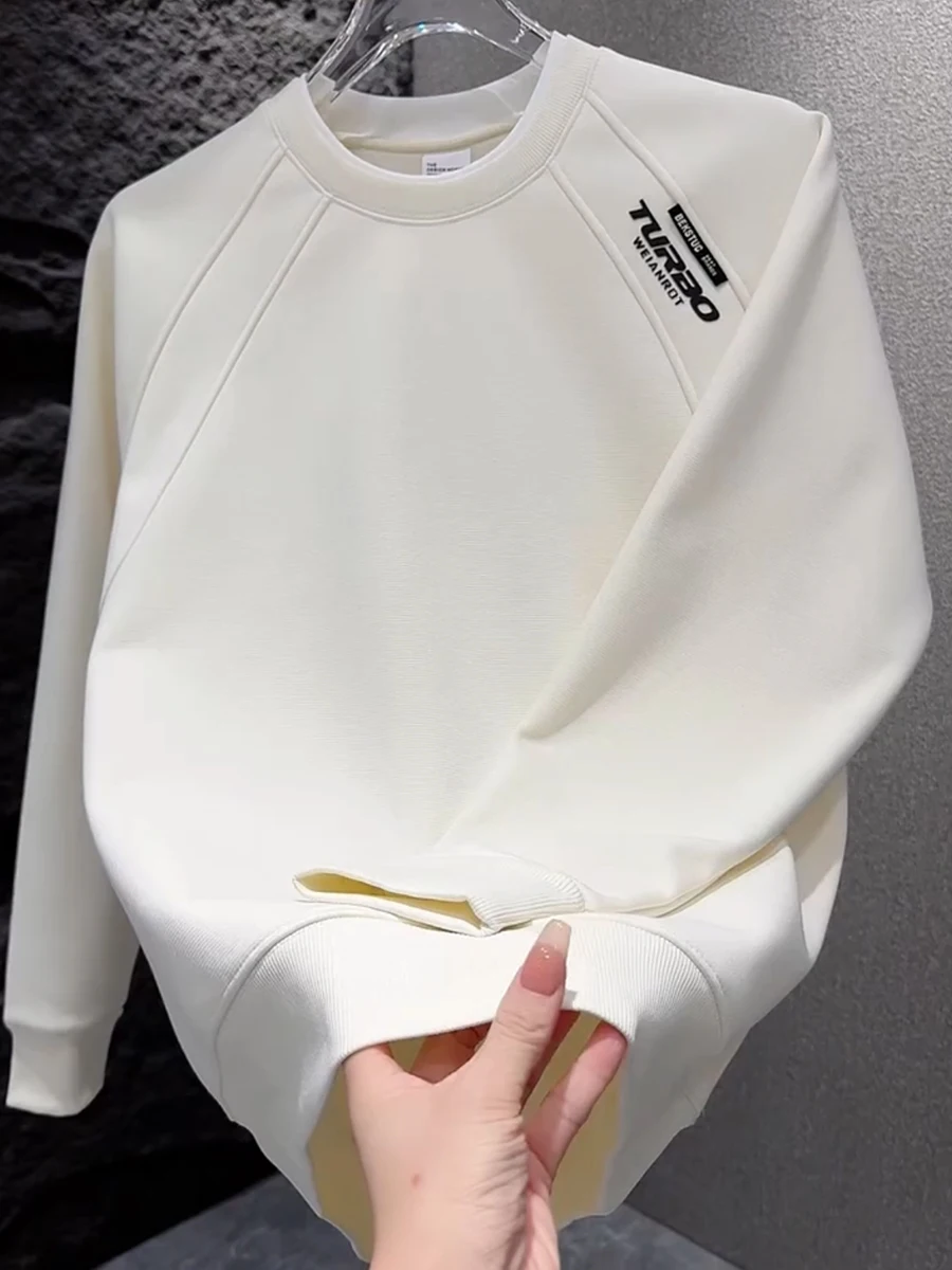 

Мужской модный свитшот с флисовой подкладкой, длинными рукавами и круглым вырезом, повседневный, осенне-зимний, новый стиль, однотонный, универсальный, стильный