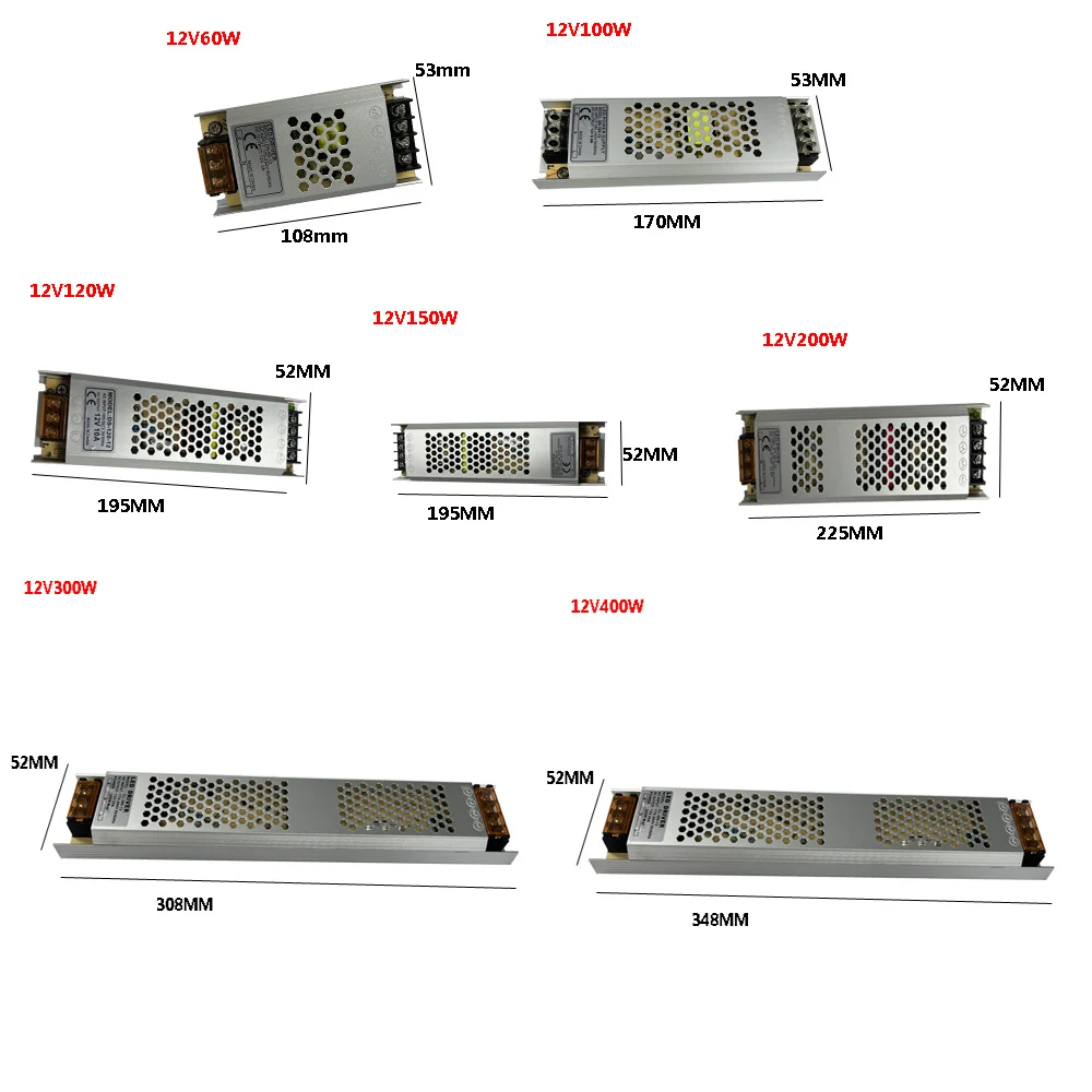 Alimentatore LED a striscia ultrasottile 12V 24V SMPS 12V24V AC-DC 220V A 12V 24V 60W 100W 120W 300W 400W Alimentatore switching