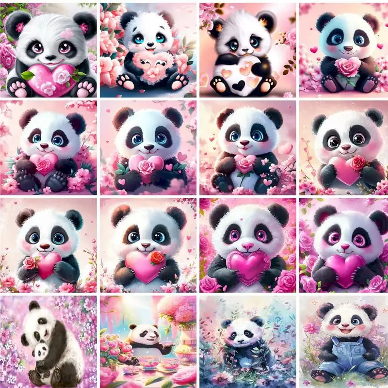 Oil Painting Picture By Number Child  Lovely Panda Handpainted Kits On Canvas Draw Painting For Home Decor Valentine's Day Gift