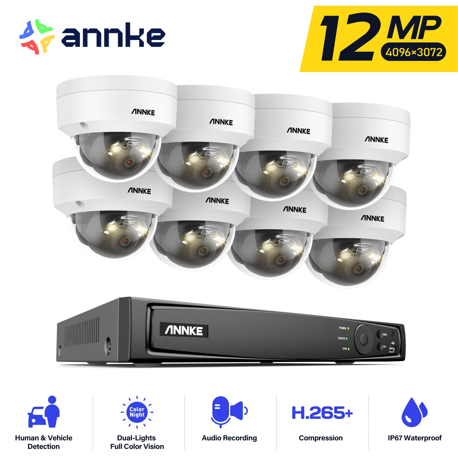 ANNKE 12MP Security Camera System Smart Dual Light Night Vision Protection Security Outdoor Surveillance Camera Remote Monitor