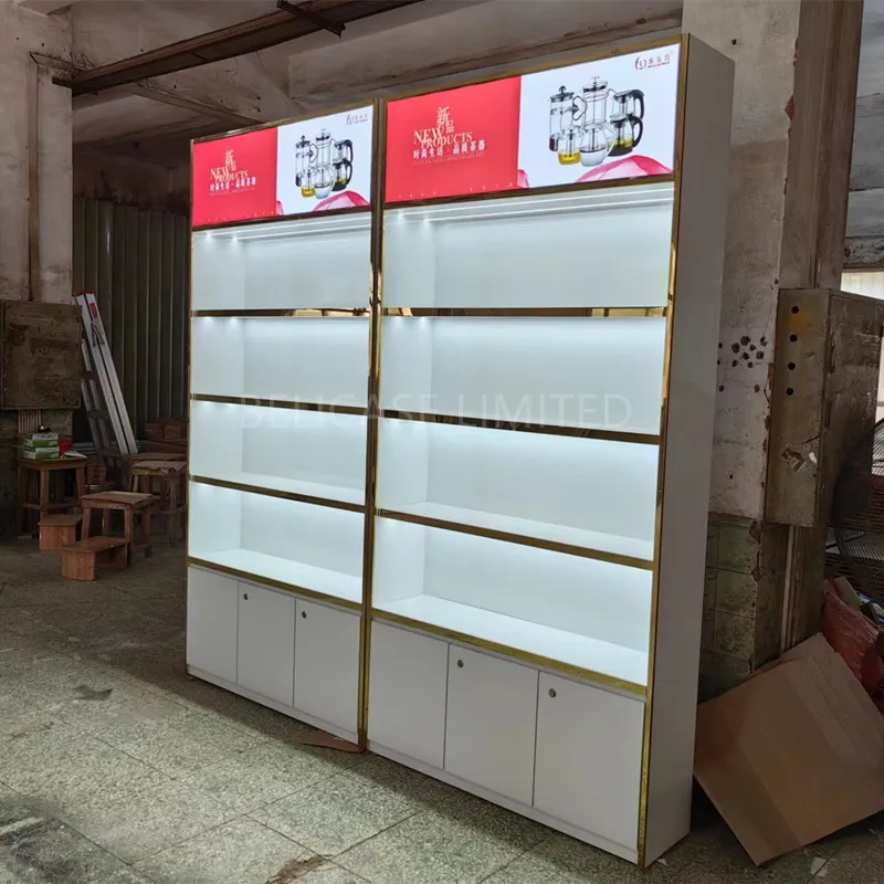 Custom. Modern Cosmetics Shop Wooden Display Cabinet with Led Light Perfume Display Stand Furniture Perfume Displays Showcase