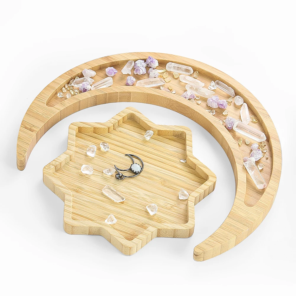 

Деревянный поднос со звездой и луной для хранения украшений дома, тарелка с фруктами и закусками, подходит для семейных встреч