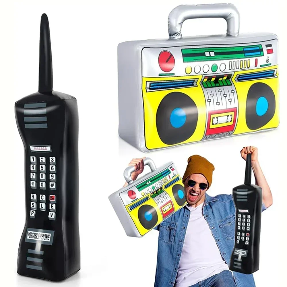 Juego de 2 uds de juguetes de Radio inflables de los años 90, decoraciones para fiestas, juguetes con globos en forma de teléfono, accesorios para fiesta de cumpleaños con temática de discoteca de Hip-Hop
