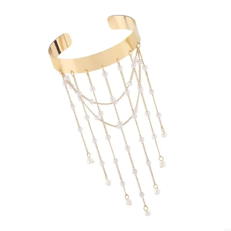 اللؤلؤ النسائي Fringe Arm Jewelry Systlish Exotic Open Bangle Accessory H7ef