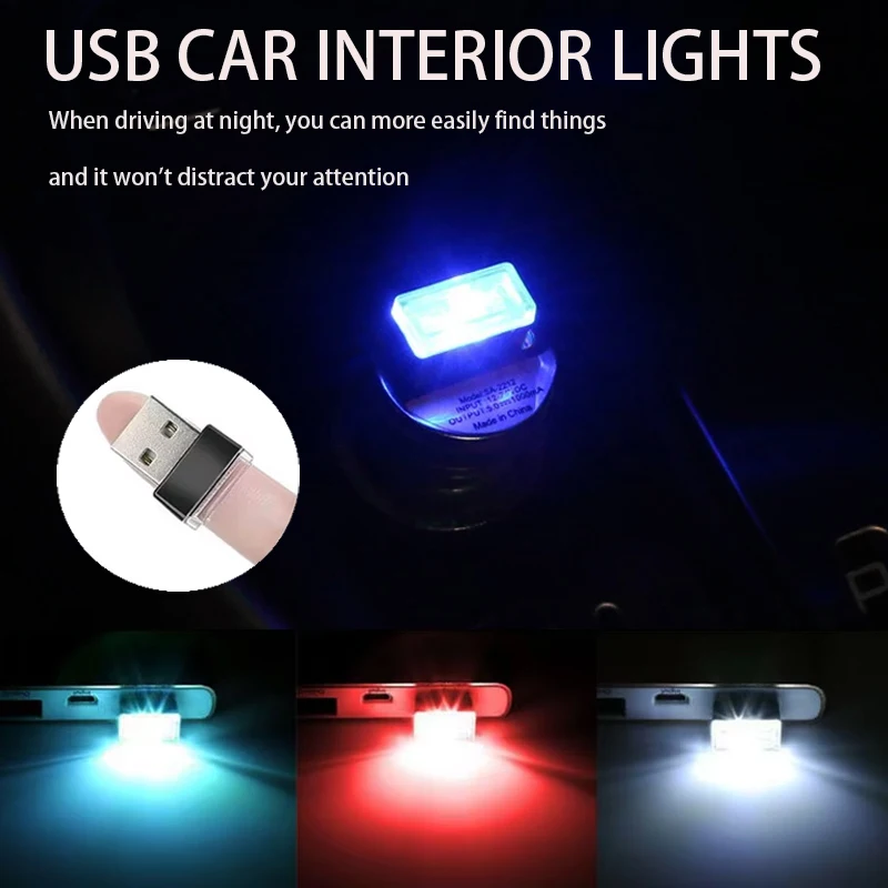 

1/2/4PCS Car Mini USB LED Atmosphere Lights Decorative Lamp Universal Portable Emergency Lighting Auto Interior Ambient Lamp