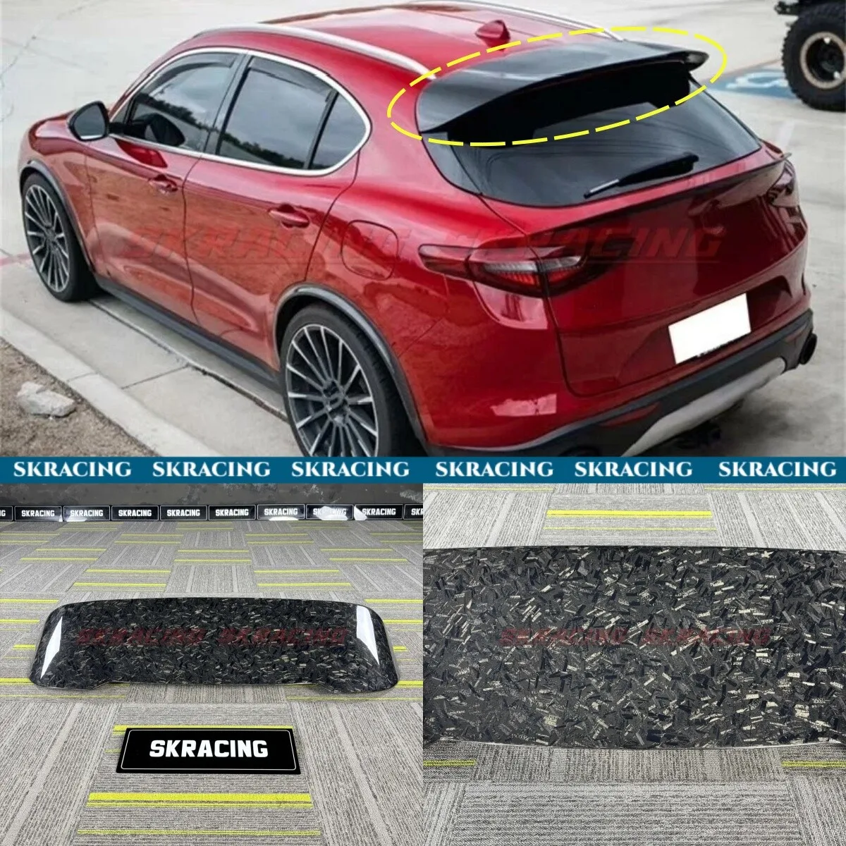 

Fits Alfa Romeo Stelvio 2017-2021 Carbon Fiber/Forged Roof Spoiler Tail Lip Wing