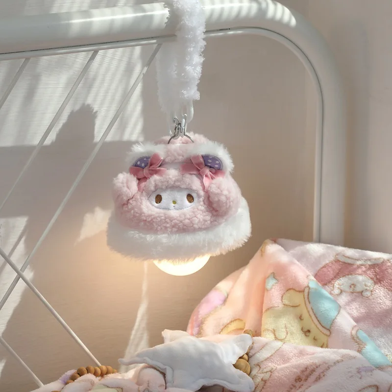 Anime Hello Kitty My Melody Kuromi Cartoon Plush Hanging Bedside Night Lamp Kawaii Portable Lighting Holiday Gift view 5