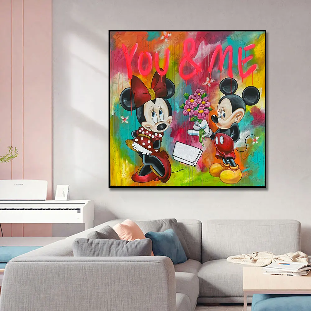 Disney Mickey And Minnie Lover Canvas Painting Classic Street Graffiti Pop Art Poster Print Wall Art Picture For Room Decor