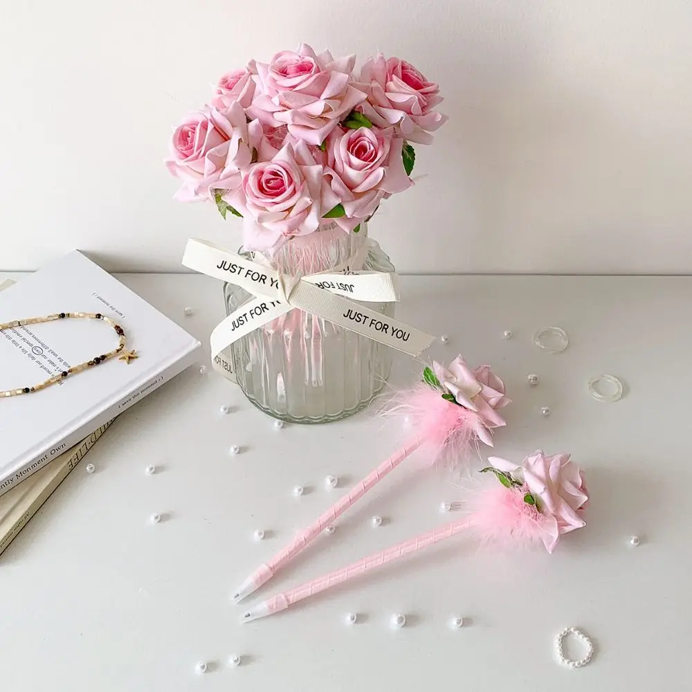 New Polyester Fibre Gel Pen Plastic Simulated Rose Ballpoint Pen Writing Tools Stationery