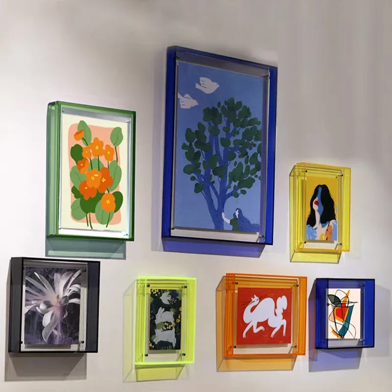 Hollow Translucent Acrylic Photo Frame for Wall and Desktop,17 Colors Acrylic Photo Frame for Photos and Paintings Decoration