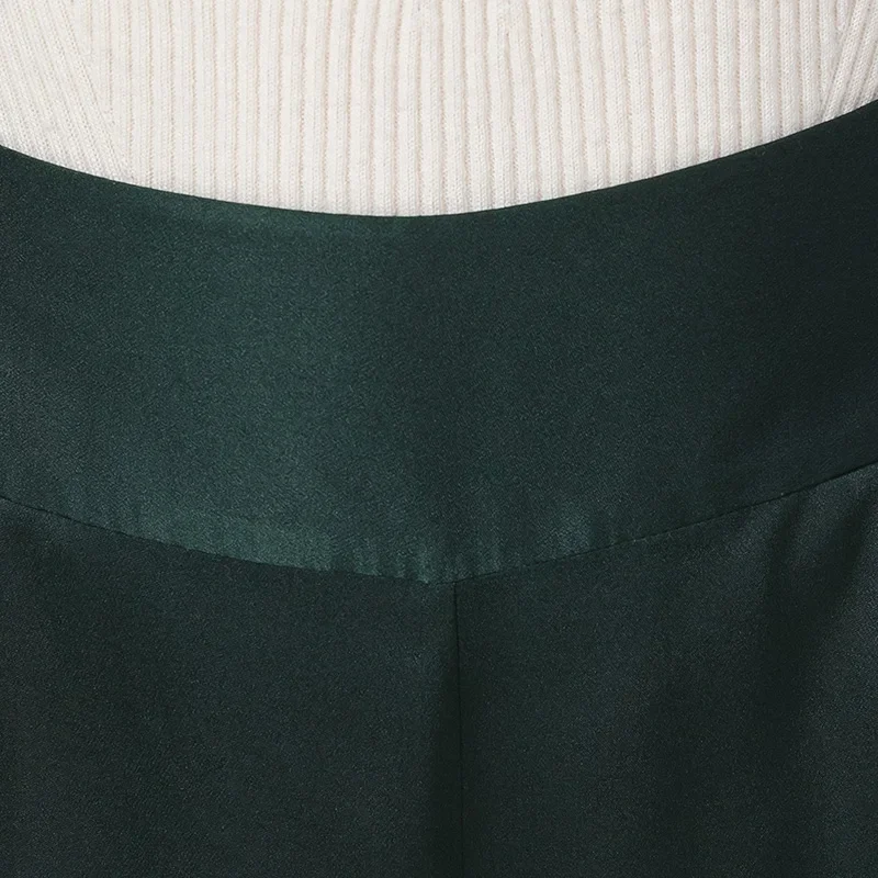 VOA 40m/m Silk trousers Double-sided Satin Natural Waist Smooth Skin-friendly Side Pull Diagonal Pocket Straight Pants KE566