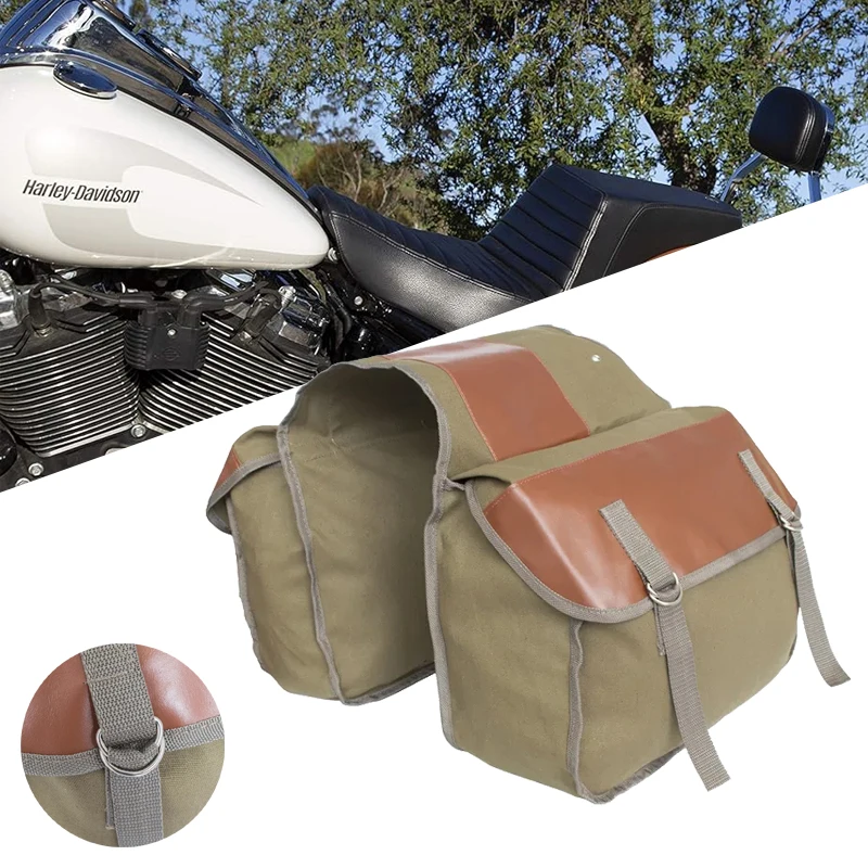 

Vintage Motorcycle Side Bags Universal Large Capacity Saddle Bag Canvas Waterproof Bag For YAMAHA For Kawasaki 1000 For BMW
