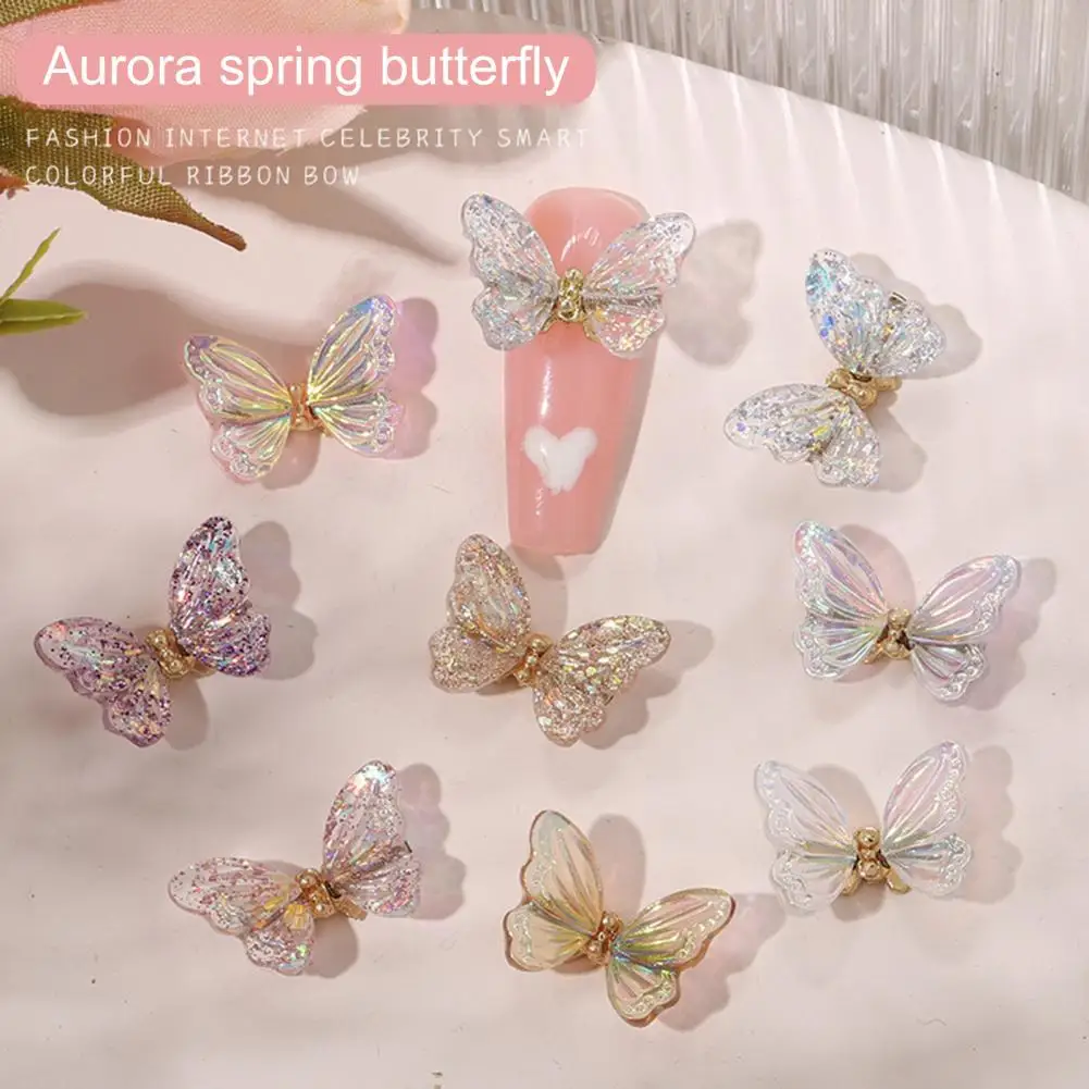 

10Pc 3D Resin Butterfly Glitter Nail Art Decorations Fashion Double Butterfly Rhinestones Jewelry DIY Manicure Decals Accessorie