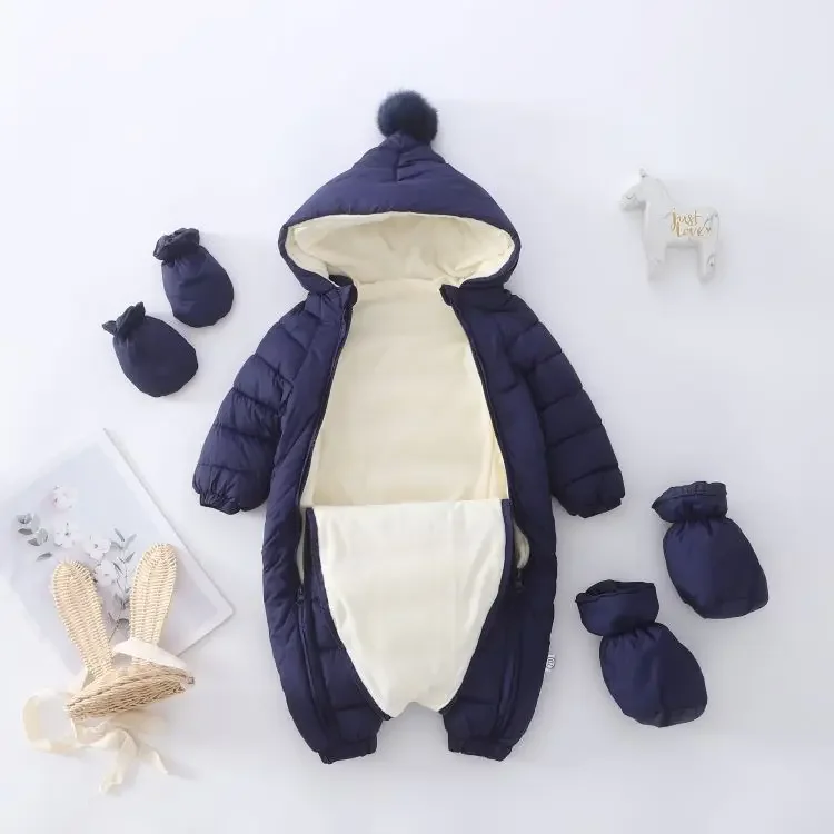 Newborn Rompers Winter New Baby Thickened Velvet Warm Rompers Baby Jumpsuit Outerwear Hooded Fahsion Rompers