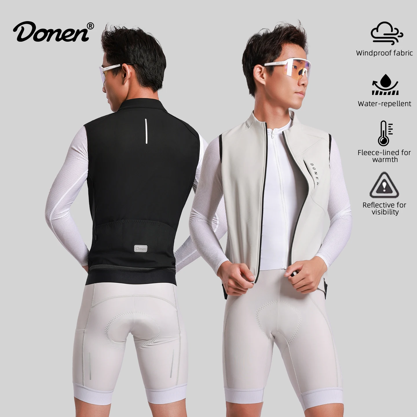 

DONEN Unisex Fleece-lined Cycling Vest Windproof and Waterproof All-weather Warm Autumn Winter Reflective Bicycle Sport Vests