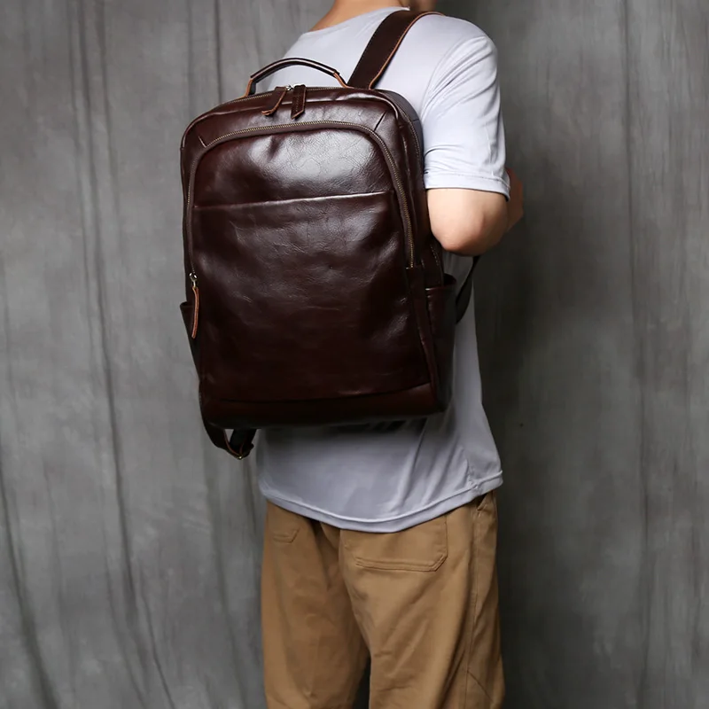 NZPJ Retro Echtes Leder männer Rucksack Mode Rucksack Top Schicht Rindsleder Computer Rucksack Große Kapazität Reisetasche – Detail 5