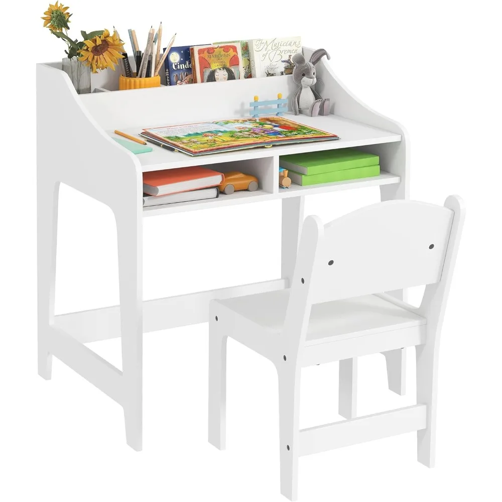 

Kids Desk and Chair Set, Children Study Table with Storage and Shelves, Student Writing Desk for Bedroom & Study Room, Gift for