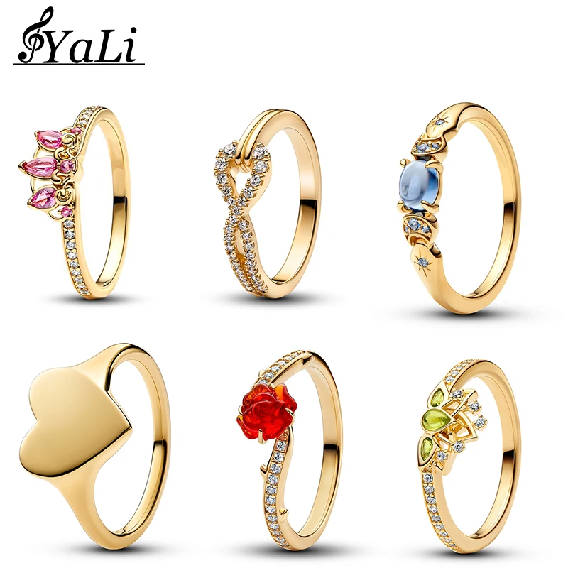 Anillo de corona de oro de princesa de plata 925, superventas, adecuado para cualquier ocasión, pulsera, collar a juego, regalo de cumpleaños DIY