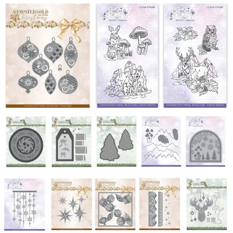 Christmas Bear Presents Trees Landscape Deer  Metal Cutting Dies Silicone Stamps Scrapbooking Stencil Photo Album Card DIY Paper