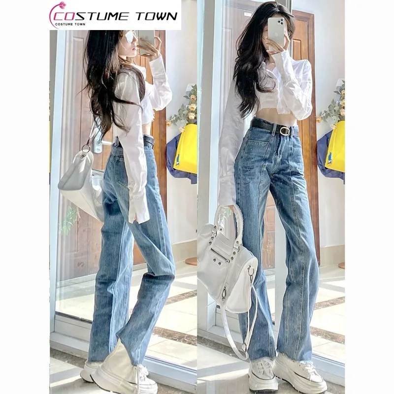 

2023 Casual Fashion Light Luxury Temperament Gentle Style High Grade Shirt Straight Tube Jeans Goddess Style Two Piece Set