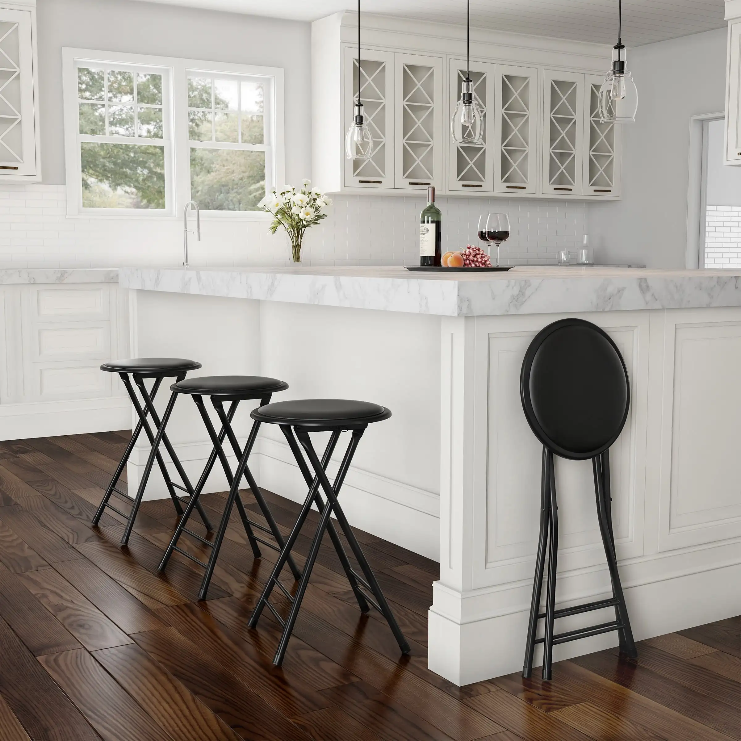 Home Backless 24-inch Folding Stool with 225lb Capacity (Black)