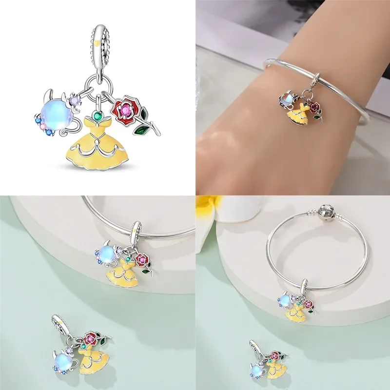 

Стерлингового Серебра 925 пробы, тыква, автомобиль, новинка 2025, подвески «Принцесса и кактус», подходят для оригинального браслета 925, изготовление ювелирных изделий для женщин, подарок