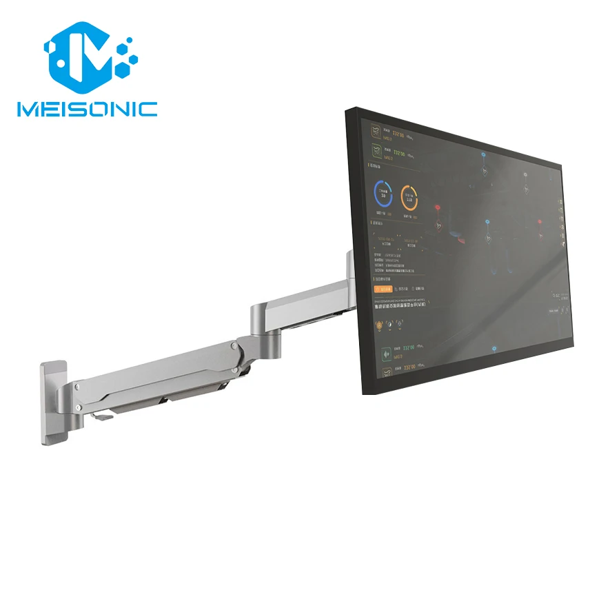 T9-GA01-W-PLUS 32 Inch Heavy Du ty VESA LCD Monitor Arm Wall Mount Gas Arm Height Adjustable Aluminum Alloy 15Kg 90 Degrees New