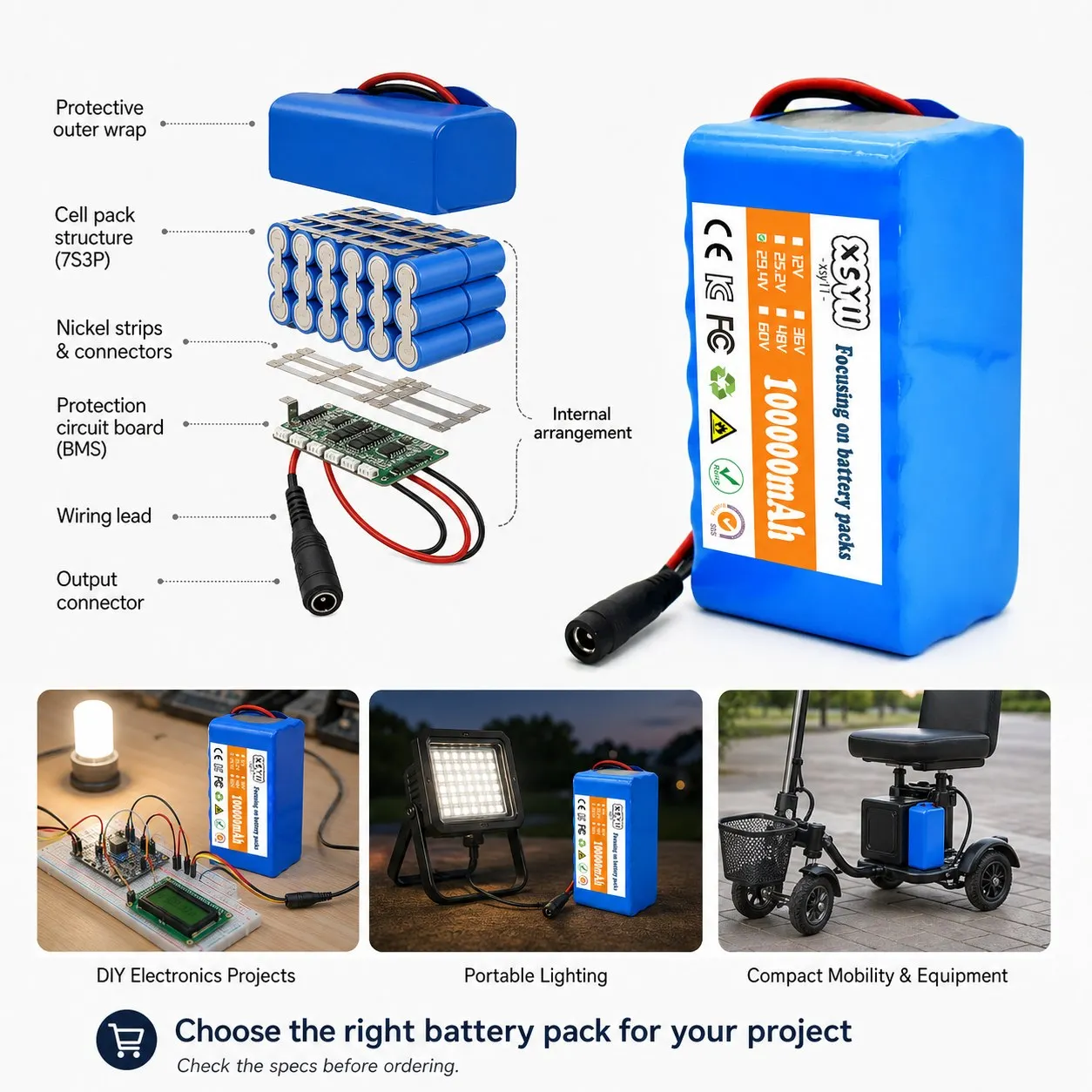 Li-Ion Battery Pack Replacement for E Scooter E Bike DIY Repair Multi Connector Options Fit Check Before Ordering