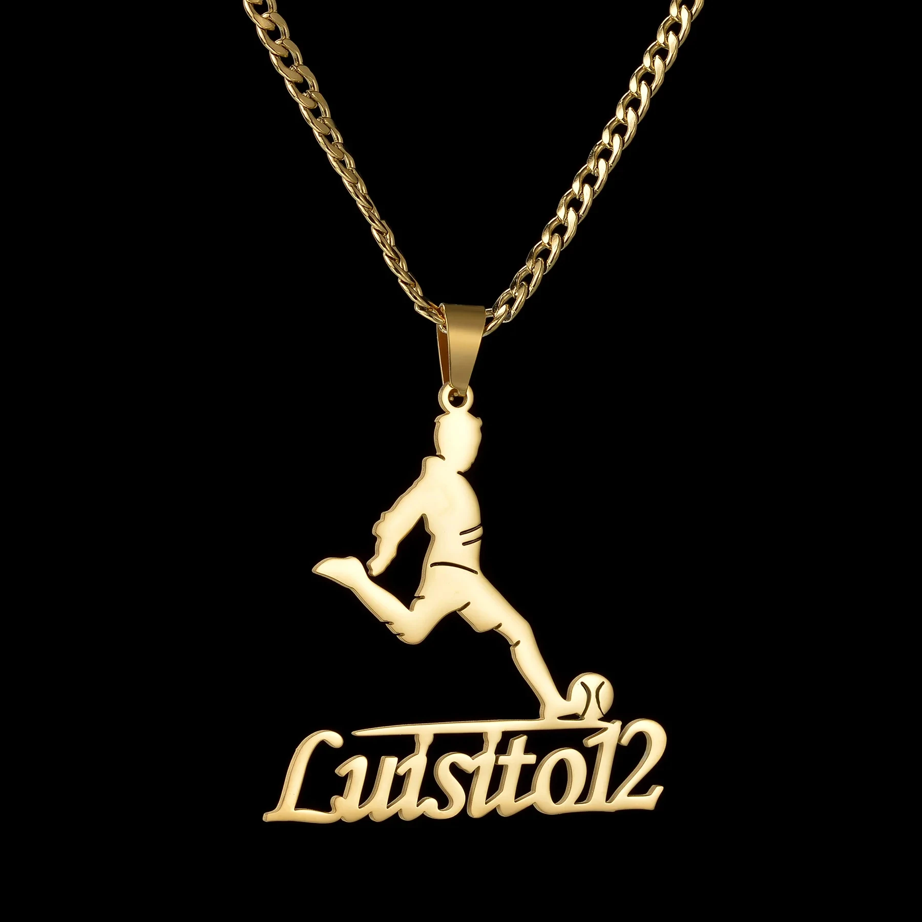 Personalisierte Namenskette aus Edelstahl mit Fußball-Motiv, Dicke Kette, Anhänger-Schmuck, Geschenk für Frauen und Männer zum Geburtstag – Detail 11
