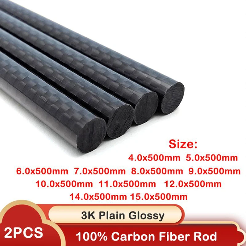 500mm Length 3K Carbon Fiber Rod OD4-15mm Solid Pure Carbon Plain Glossy Surface Carbon Rod for Drone,Movie Camera & Model DIY