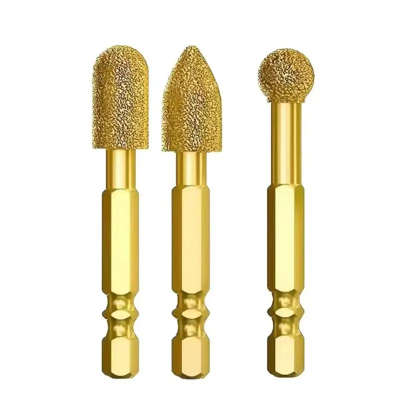 3Pcs Diamond Grinding Head Tile Rotary File Polishing Head For Iron Stainless Steel Ceramic Tile Fits Drill
