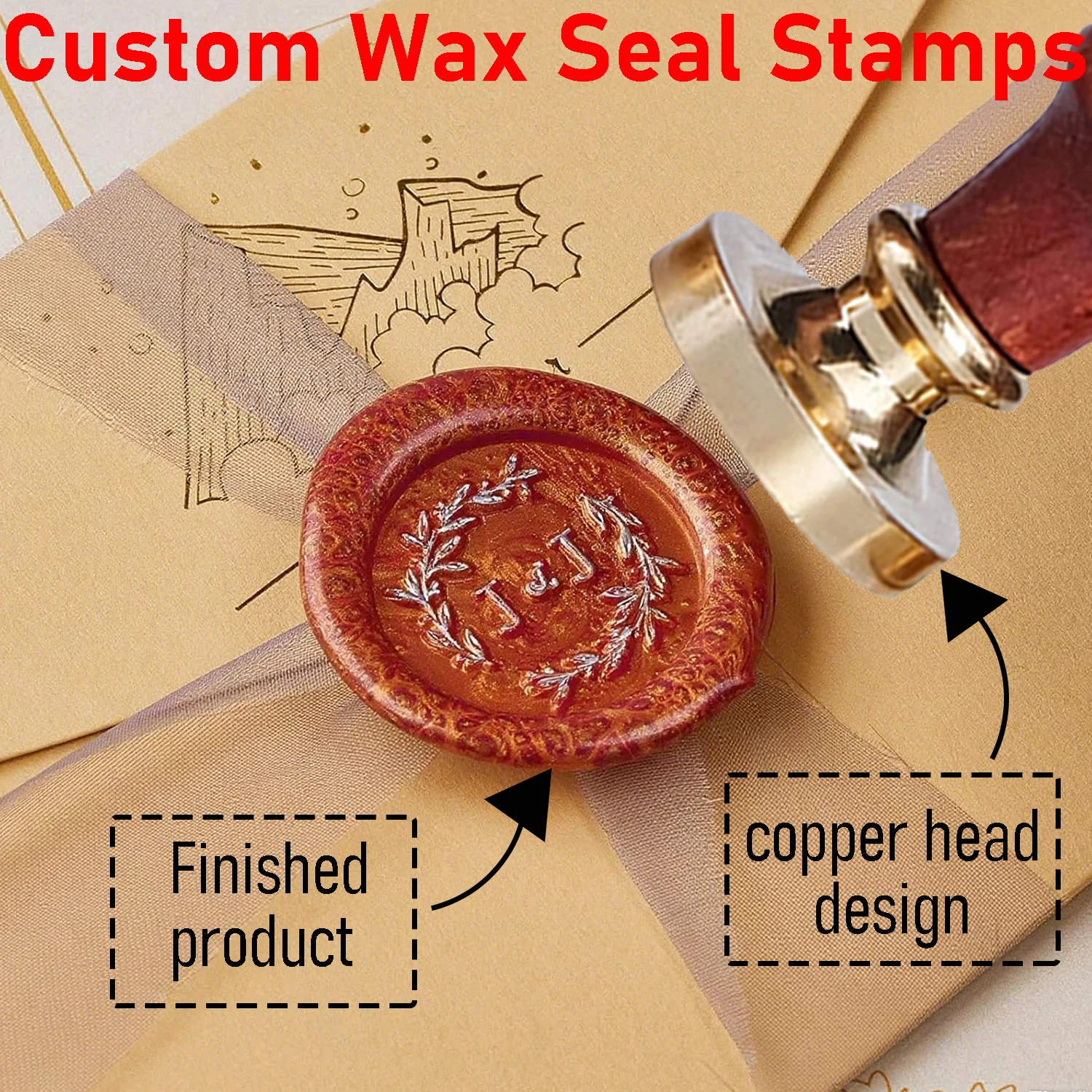 

Diy Logo Design Custom Wax Seal Stamps Personalized Initial Text Brass Head for Wedding Envelope Card Decor Sealing Wax Stamper