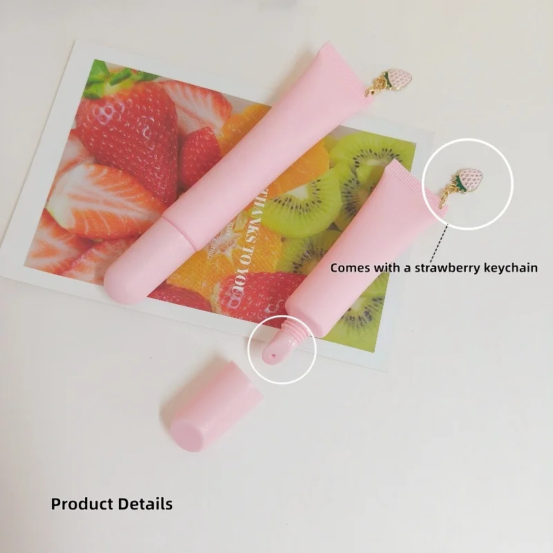 

30Pcs 15ml/20ml Pink Tube Old Style Slanted Lid with Perforations and Strawberry Keychain Compatible Lip Gloss Lip Gloss