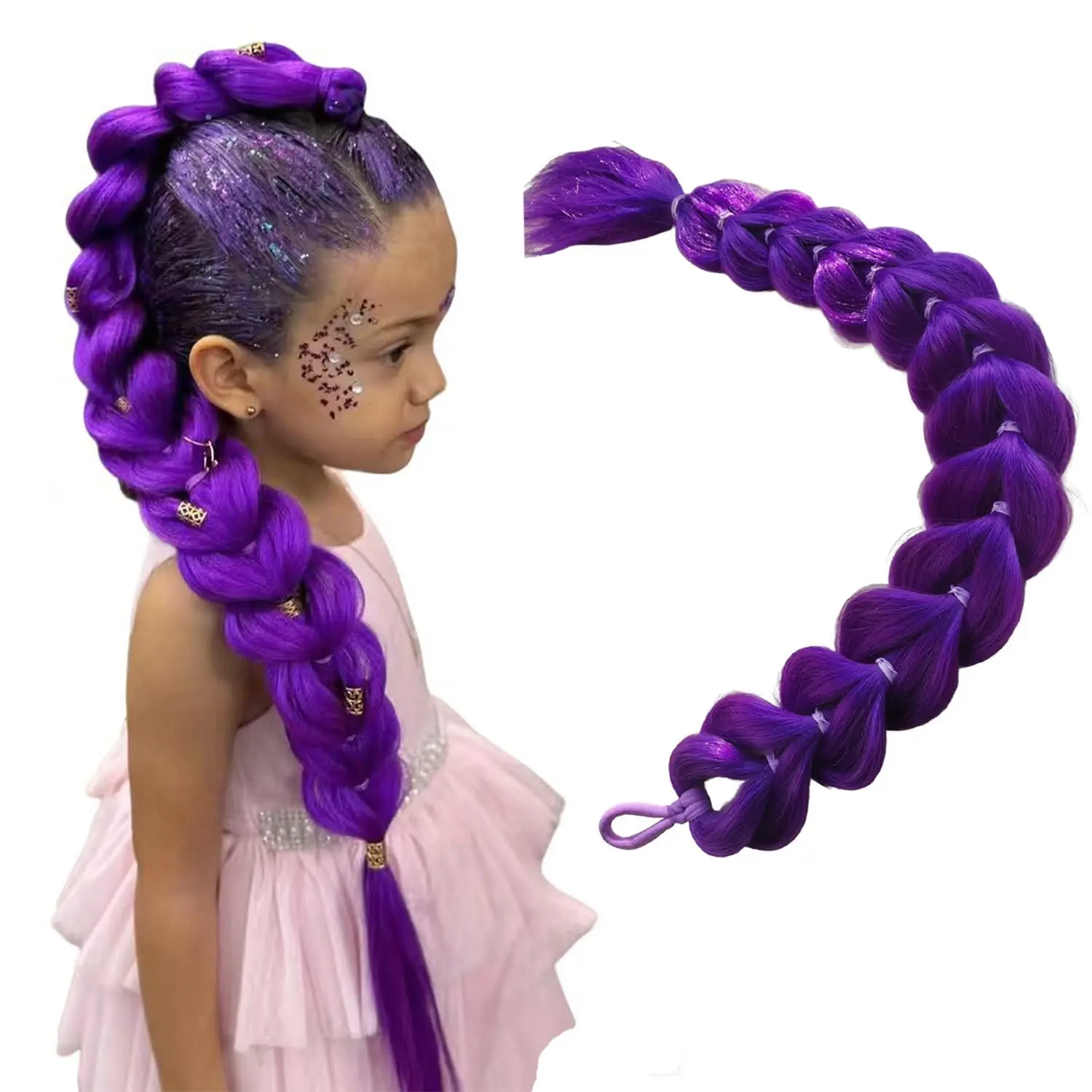Lila Drachen-Zopf-Haarverlängerung für Mädchen, langer Jumbo-Bubble-Zopf, Pferdeschwanz, synthetisches geflochtenes Haarteil, Party-Cosplay-Kostüm – Detail 1