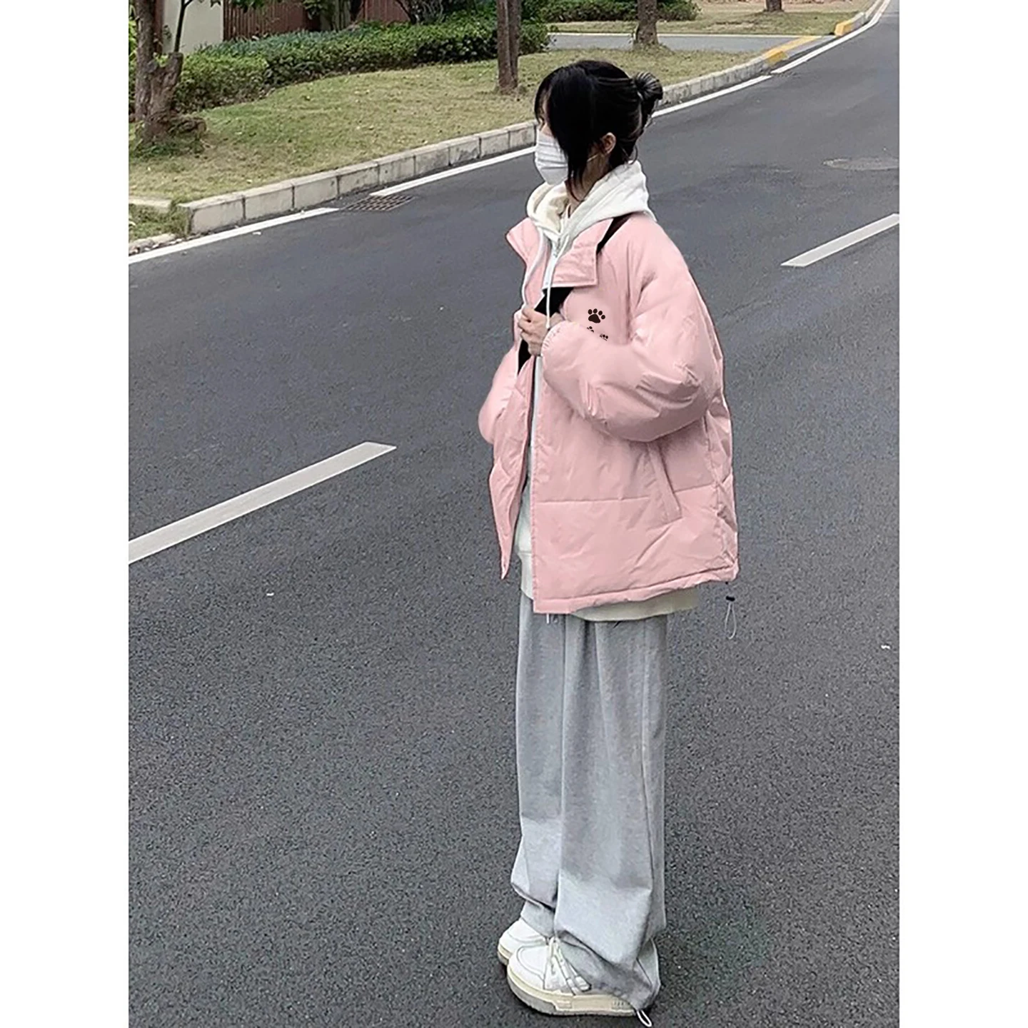 

Parka Original Womens Coat Boyfriend-Fit Bias-Cut Boxy-Shape Batwing-Sleeve Buttoned-Front Bonded-Fabric Balloon-Sleeve Neutral